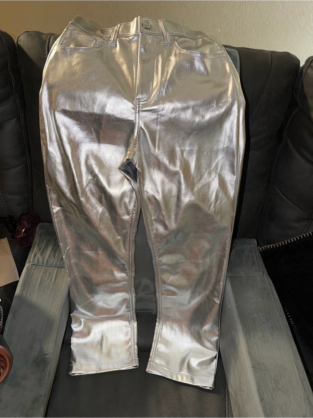 Abercrombie & Fitch Metallic Silver High-Rise Jeans